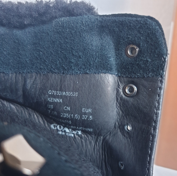 Coach Kenna Black Suede & Real Sheep Fur Wedge Ankle Winter Booties Sz 7.5 - Picture 15 of 16